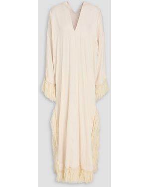 By Malene Birger Clarrie Faux Feather-Embellished Crepe De Chine Maxi Dress - Natural