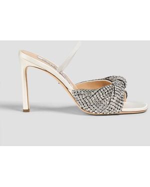Sergio Rossi Crystal-Embellished Twisted Satin Mules - White