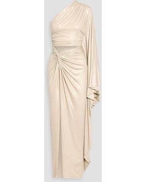 LAPOINTE Draped Cutout Metallic Stretch-Jersey Gown - Natural