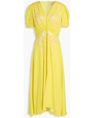 Saloni Dotty Floral-Jacquard Midi Dress - Yellow