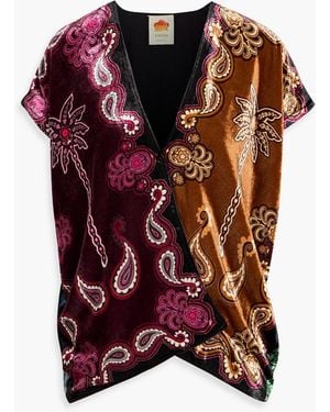 FARM Rio Paisley-Print Velvet Top - Red