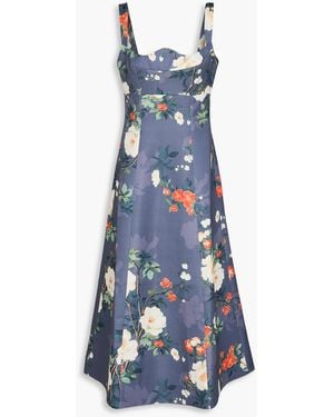LEO LIN Odette Floral-Print Satin Midi Dress - Blue