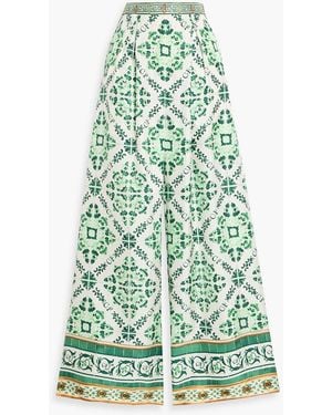 CAMILLA Crystal-Embellished Printed Silk Wide-Leg Pants - Green