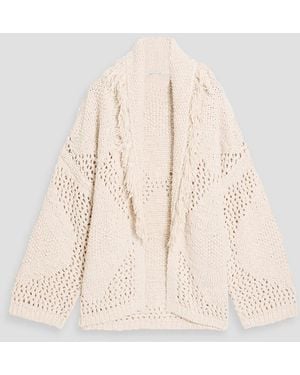 Autumn Cashmere Fringed Open-Knit Cotton Cardigan - Natural