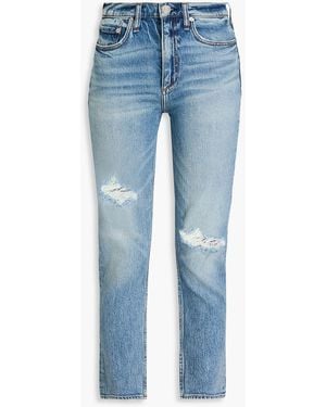 Rag & Bone Wren Cropped Distressed High-rise Slim-leg Jeans - Blue