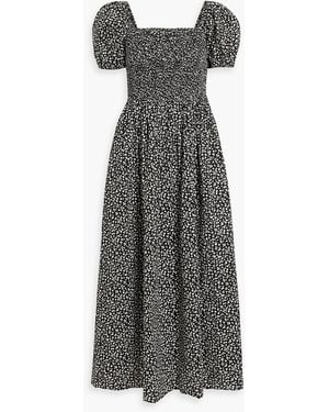 Solid & Striped The Corinna Shirred Printed Cotton-Voile Maxi Dress - Gray