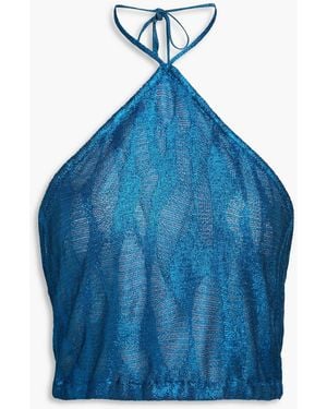 Missoni Cropped Metallic Crochet-Knit Halterneck Top - Blue