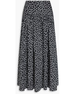 STAUD Procida Printed Cotton-Blend Poplin Midi Skirt - Black