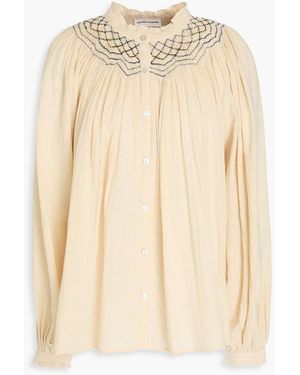 Antik Batik Daya Smocked Cotton-gauze Blouse - Natural