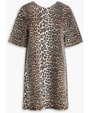 Ganni Leopard-print Denim Mini Dress - Multicolour