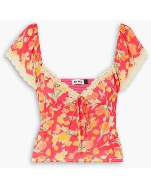 RIXO London Rosella cropped oberteil aus crêpe mit floralem print und spitzenbesatz - Rot