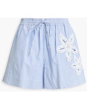 Sandro Striped Floral-Appliquéd Cotton-Blend Shorts - Blue