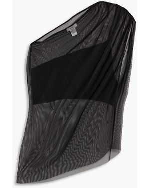 The Sei One-Shoulder Stretch-Mesh Top - Black