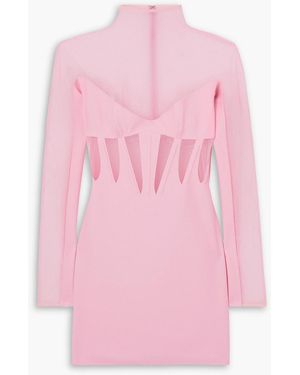 Mugler Tulle-paneled Stretch-jersey Mini Dress - Pink