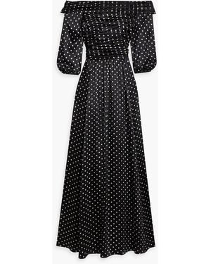 Mikael Aghal Off-the-shoulder Polka-dot Silk-satin Maxi Dress - Black