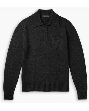 Dolce & Gabbana Logo-Appliquéd Knitted Polo Sweater - Black