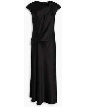 Theory Twisted Satin-Crepe Midi Dress - Black