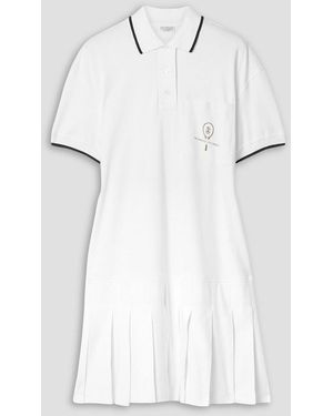 Brunello Cucinelli Tennis Pleated Embroidered Cotton-Jersey Mini Dress - White