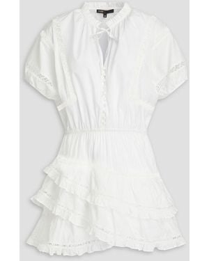 Maje Ruffled Guipure Lace-Trimmed Cotton And Swiss-Dot Mini Dress - White
