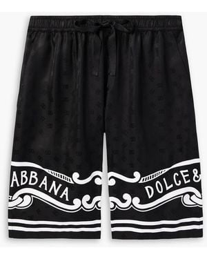 Dolce & Gabbana Logo-print Silk-twill Jacquard Drawstring Bermuda Shorts - Black
