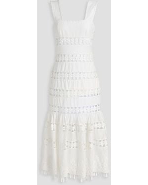 Zimmermann Guipure Lace-Paneled Linen Midi Dress - White