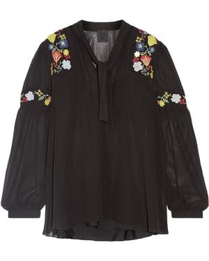 Anna Sui Garden Embroidered Georgette Blouse - Black