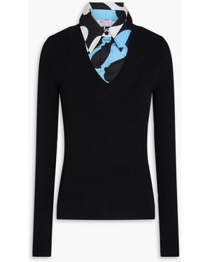 PUCCI Printed Twill-Paneled Wool-Blend Jumper - Black