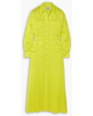Christopher John Rogers Belted Polka-dot Satin-jacquard Maxi Shirt Dress - Yellow