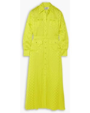 Christopher John Rogers Belted Polka-dot Satin-jacquard Maxi Shirt Dress - Yellow