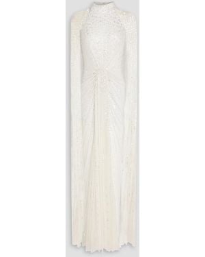 Jenny Packham Cairo Cape-Effect Embellished Tulle Gown - White