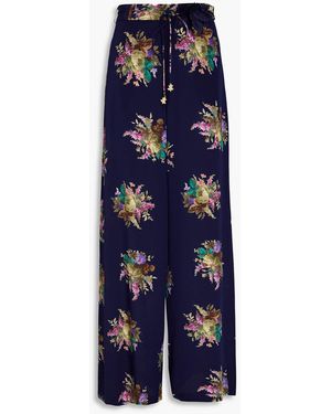 Zimmermann Floral-print Silk Crepe De Chine Wide-leg Pants - Blue
