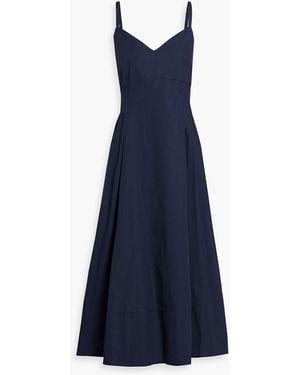 Another Tomorrow Pleated Cotton-Poplin Midi Dress - Blue