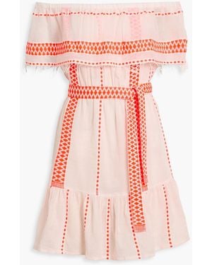 lemlem Jemari Off-The-Shoulder Ruffled Cotton-Blend Mini Dress - Pink