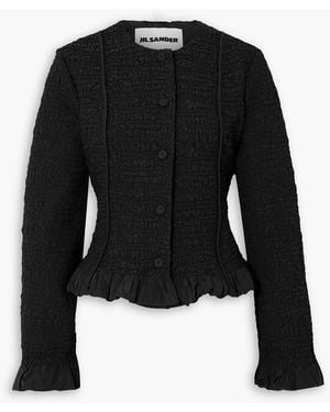 Jil Sander Ruffled Smocked Twill Jacket - Black