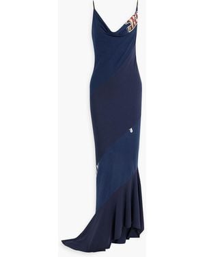 Conner Ives Asymmetric Printed Cotton-Jersey Maxi Dress - Blue