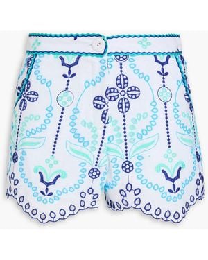 Charo Ruiz Mason Embroidered Cotton-Blend Shorts - Blue