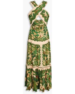 FARM Rio Cutout Printed Linen-blend Maxi Dress - Green