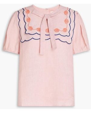 Saloni Marlowe Embellished Linen Top - Pink