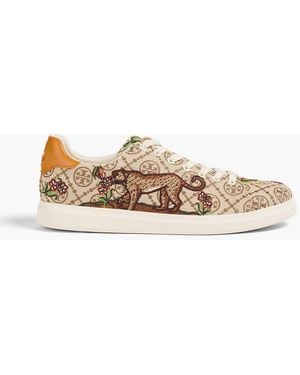 Tory Burch Jacquard And Leather Trainers - Natural