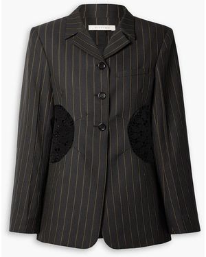 DIOTIMA Long Tower Crochet-trimmed Pinstriped Crepe Blazer - Black