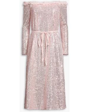 Needle & Thread Esme Off-The-Shoulder Sequined Tulle Midi Dress - Pink