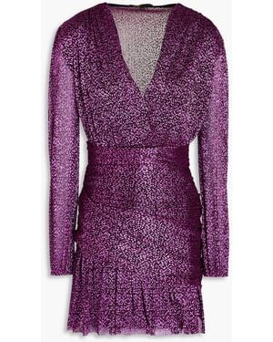 Maje Ruched Metallic Printed Mini Dress - Purple