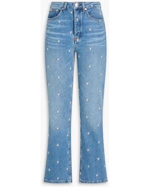 Maje Embroidered High-Rise Bootcut Jeans - Blue