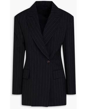 Brunello Cucinelli Bead-embellished Double-breasted Pinstriped Wool And Cotton-blend Blazer - Black