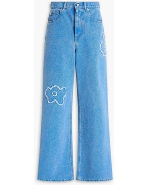 Marni Floral-Appliquéd High-Rise Wide-Leg Jeans - Blue
