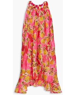 Badgley Mischka Embellished Printed Organza Dress - Red