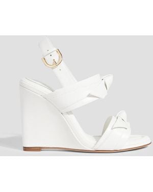 Alexandre Birman Clarita Bow-Detailed Leather Wedge Slingback Sandals - White