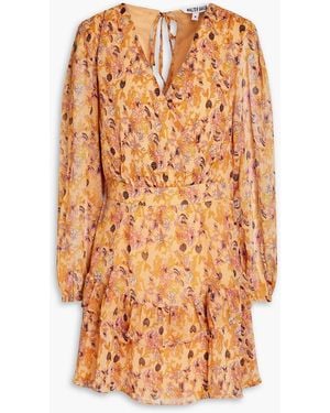 Walter Baker Mishka bedrucktes minikleid aus krepon mit wickeleffekt - Orange