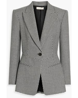 McQueen Pleated Houndstooth Wool-Tweed Blazer - Gray