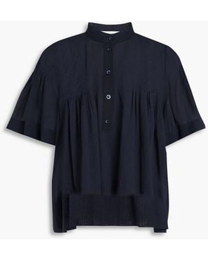 FRAME Pleated Cotton-mousseline Blouse - Blue